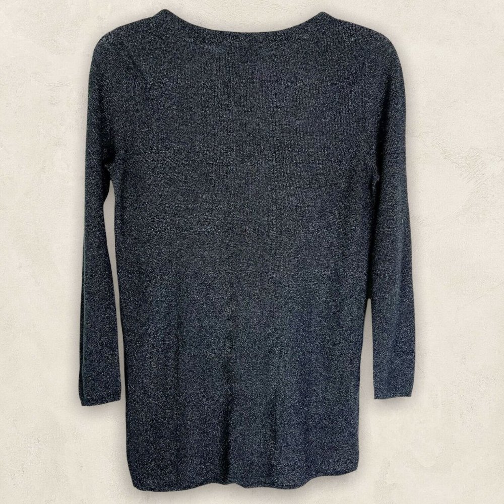 Zara Womens Black Metallic Crew Neck Pullover Asymmetrical Knit Sweater Sz M - Picture 2 of 9